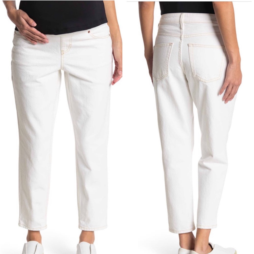 TOPSHOP MATERNITY NWT MOM PULL ON JEANS STRAIGHT LEG OVERBUMP WHITE 28 30